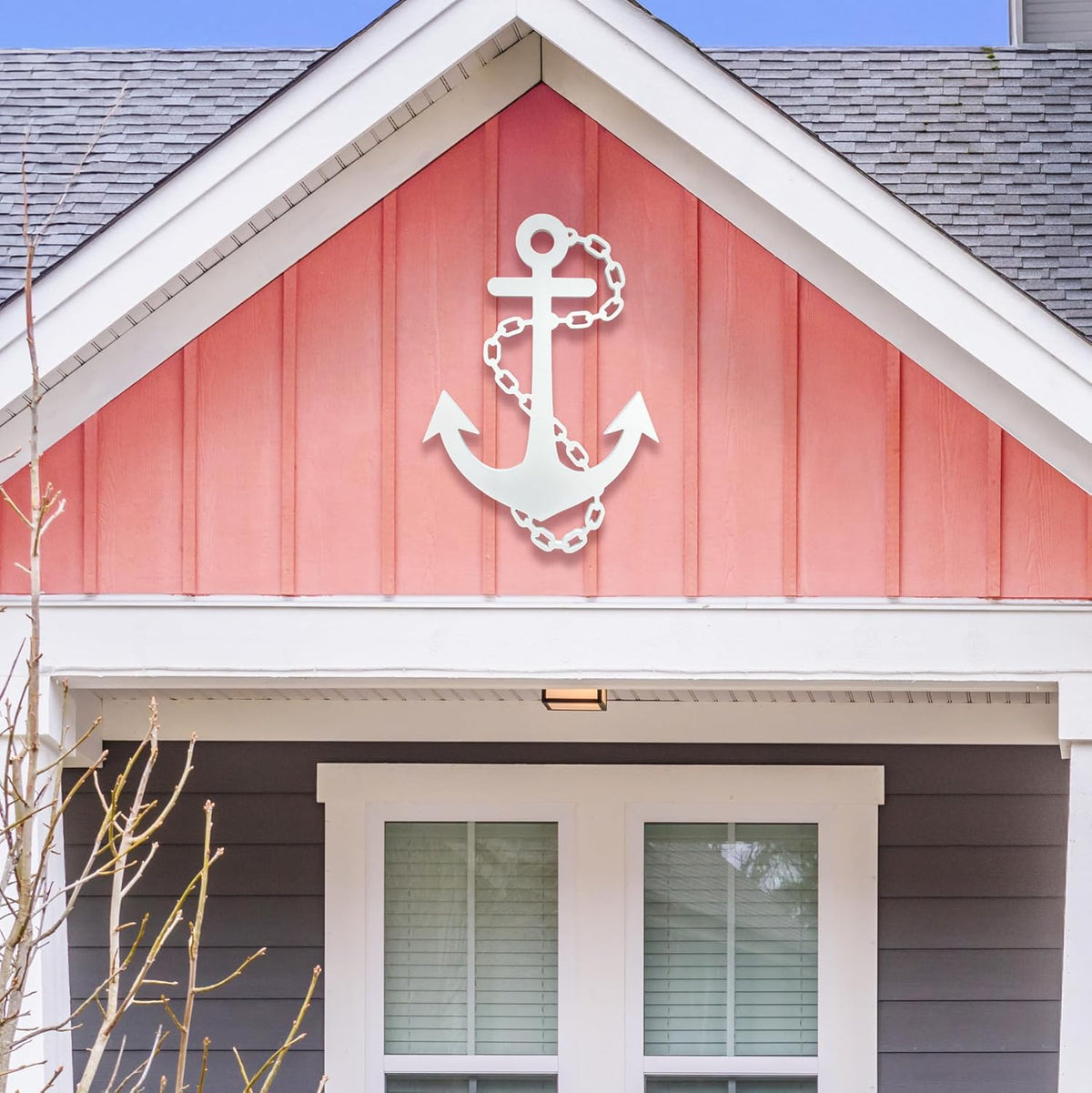 Outdoor Anchor Wall Decor, Nautical Beach House Sign, Weatherproof PVC Anchor with Chain, Ocean