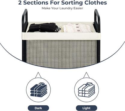 STO STO Laundry Hamper 2 Section, 100L Rolling Laundry Sorter Cart with Removable and Washable