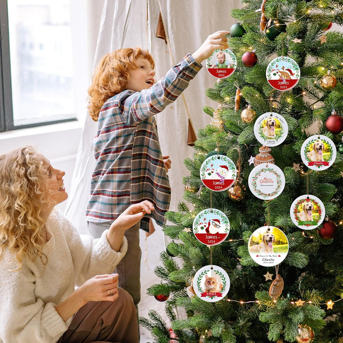 Personalized Christmas Ornaments 2025, Double-Side Custom Christmas Ornament, Round Ceramic Photo
