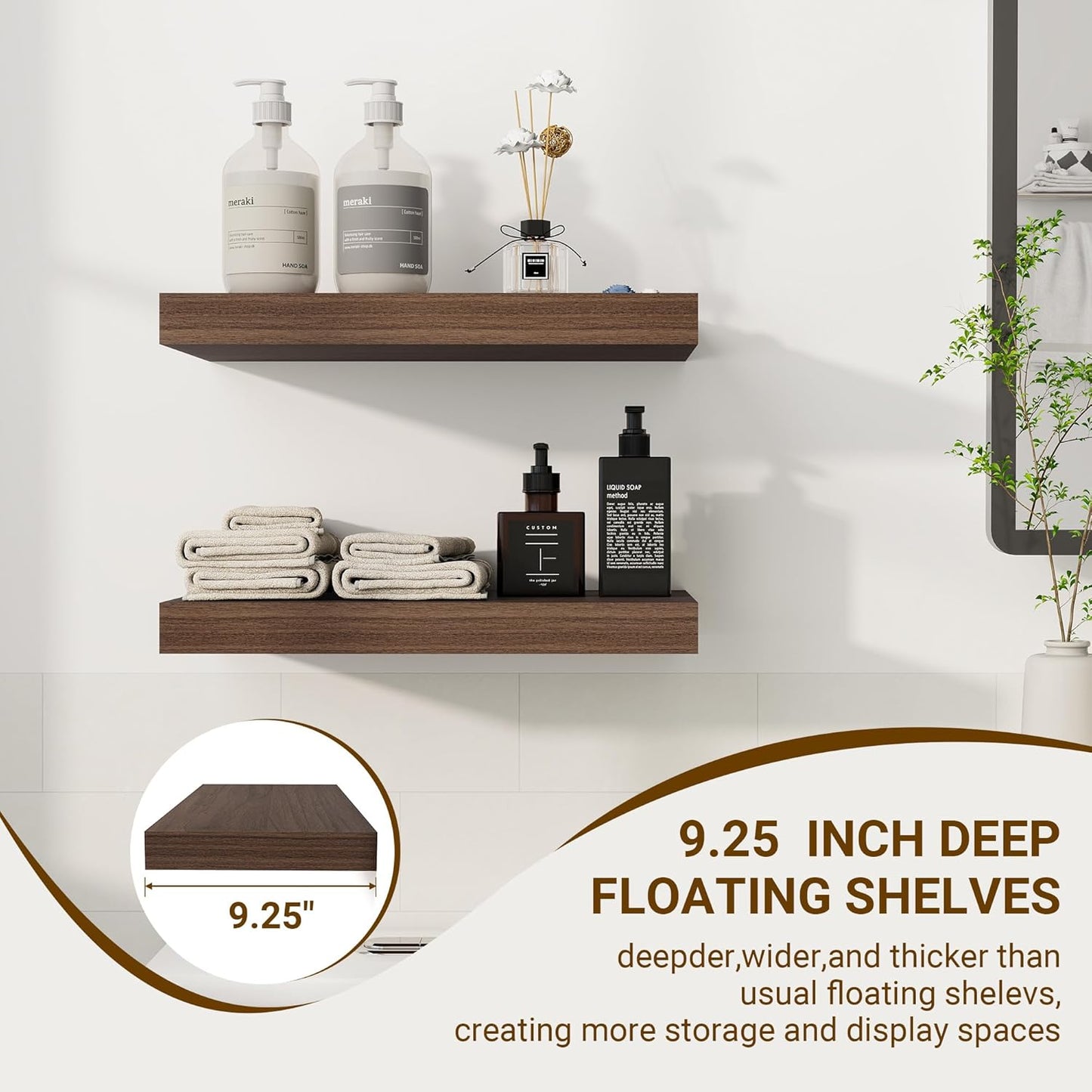 16 Inch Floating Shelves, 16"x9.25"x1.5" Inch Deep Floating Shelves for Wall, Wooden Shelves for