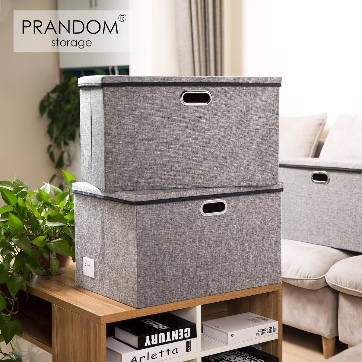 PRANDOM Extra Large Collapsible Storage Bins with Lids [3-Pack] Linen Fabric Foldable Storage