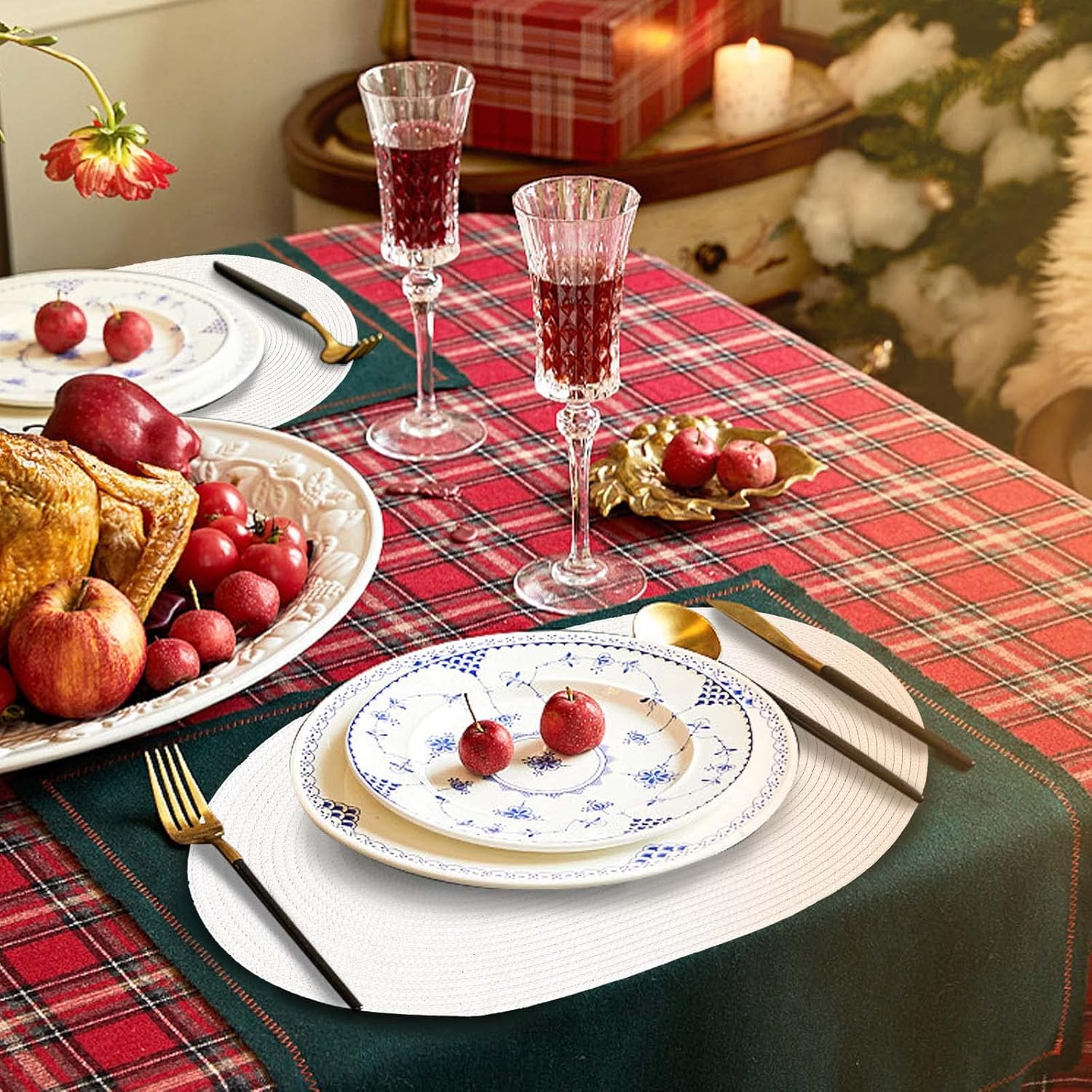 AHHFSMEI Placemats Set of 6 for Dining Table Washable Woven Vinyl Non-Slip 18x12 inches Placemat