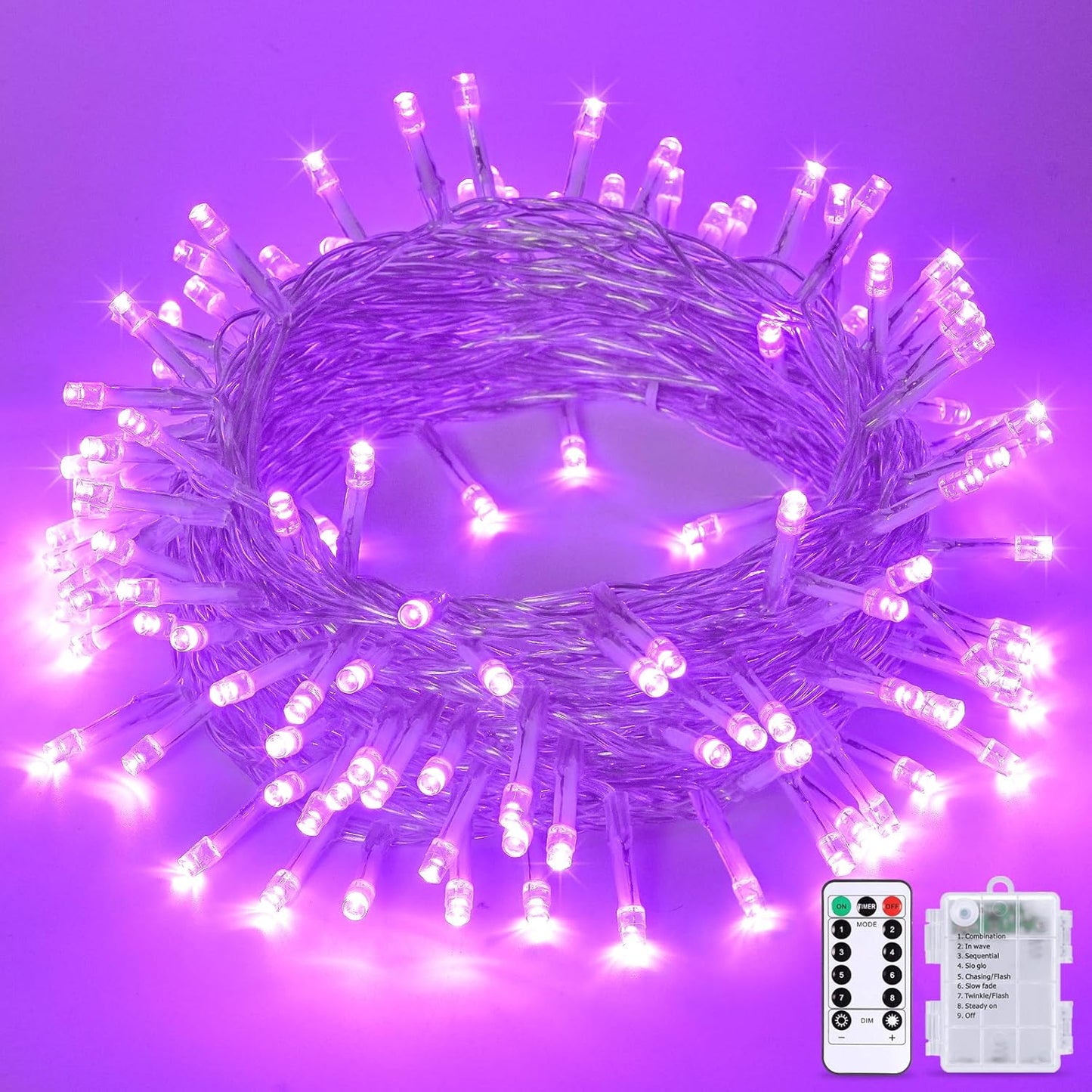 JMEXSUSS Purple Lights for Halloween Decorations, Purple Battery Operated Lights with Remote Indoor
