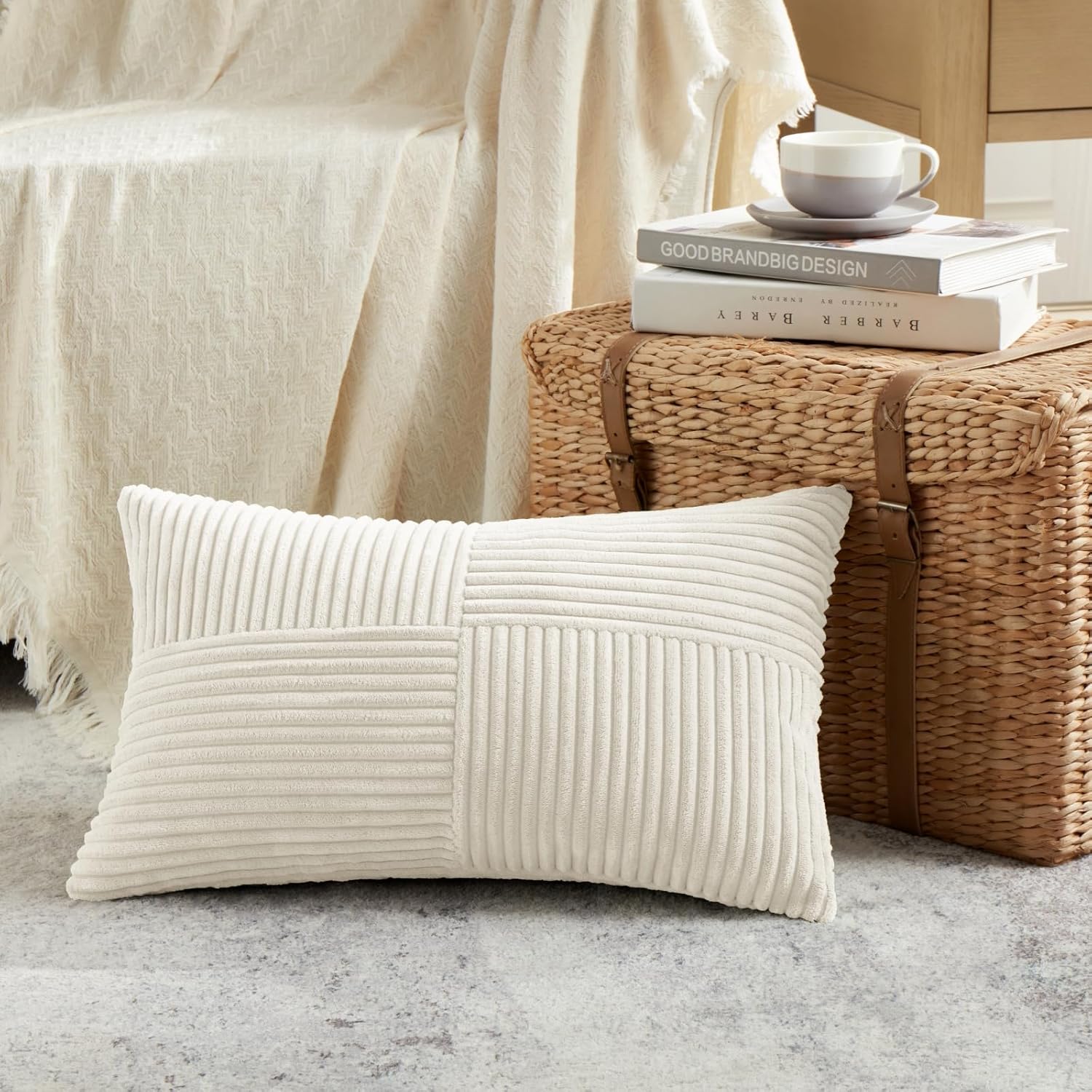 Fancy Homi 2 Packs Cream Lumbar Decorative Throw Pillow Covers 16x32 Inch for Living Room Couch Bed