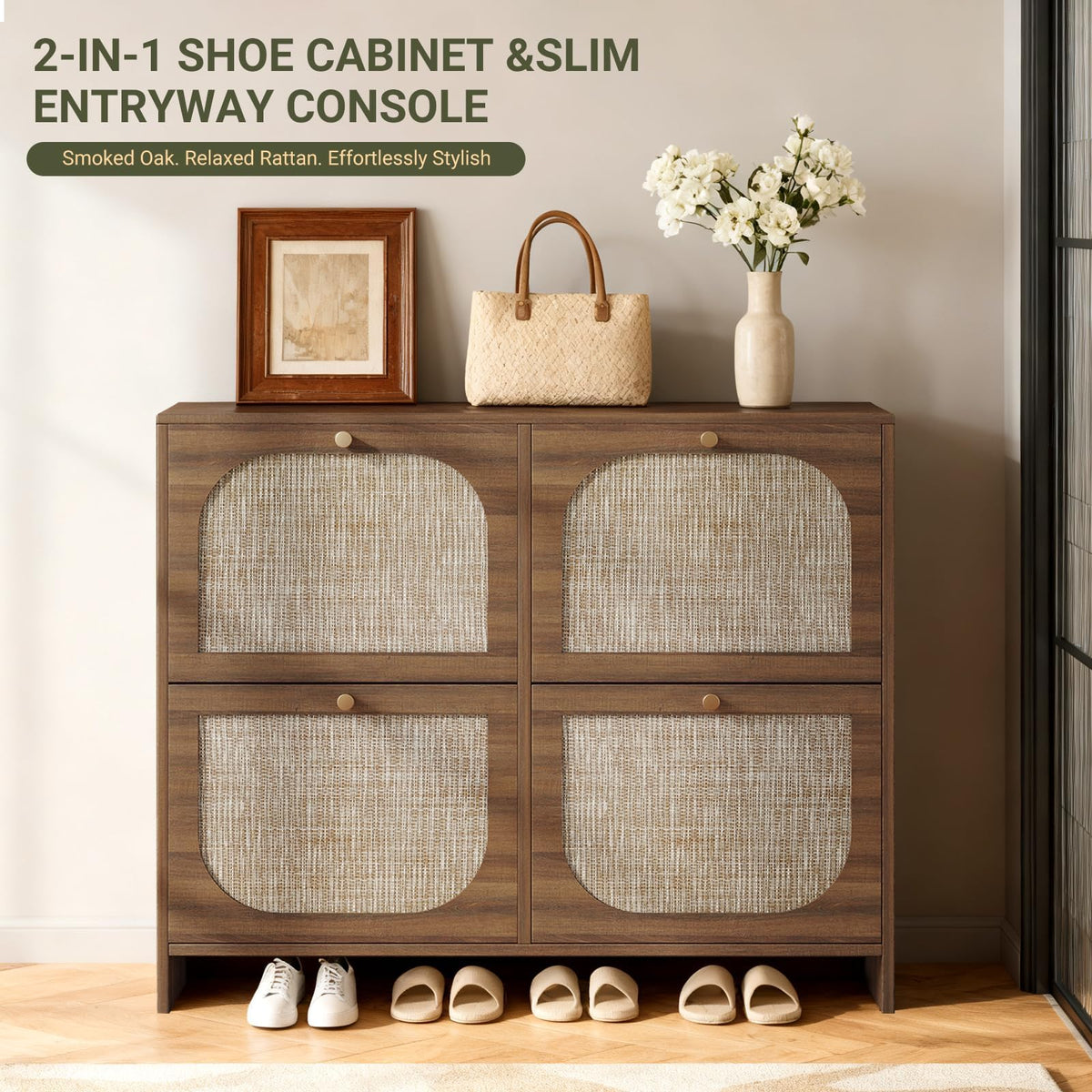 Nicetree Freestanding Ultra Slim Arched Accent Entryway Shoe Storage - 4 Flip Drawers & 3-Tier
