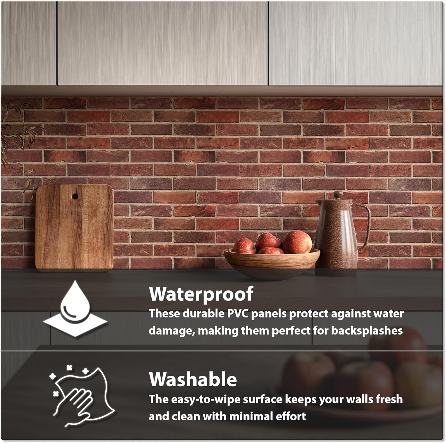 CONCORD WALLCOVERINGS ™ Retro-Art 3D Faux Brick Wall Panels - Pack of 10, 17.5" x 23.75", Red PVC