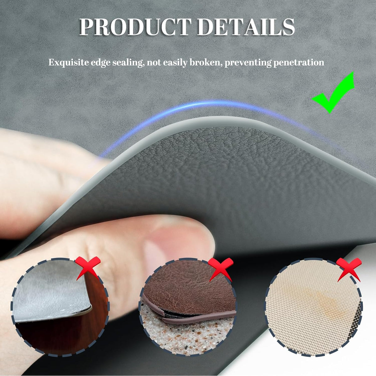 Faux Leather Placemats, Set of 4, 12''×17' Textures on Both Sides, Heat-Resistant, Waterproof and