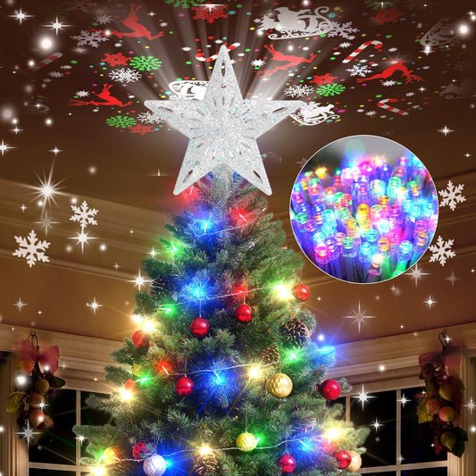 Kesfitt Christmas Tree Topper with 10M Colorful Light Cord, Tree Top Star Decoration with 6