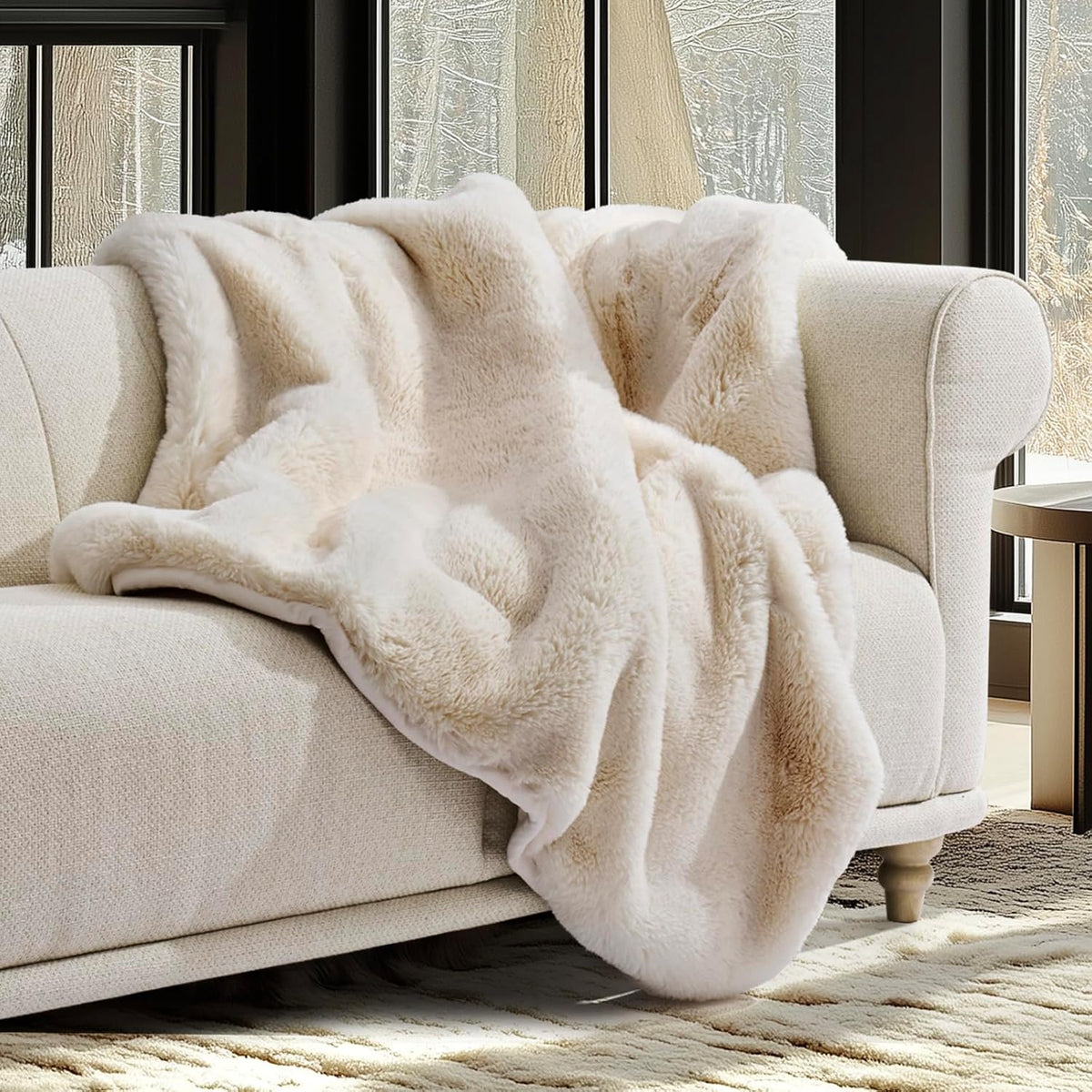 Luxury Soft Faux Chinchilla Fur Throw Blanket for Couch, Warm Thick Heavy Winter Throw Blanket