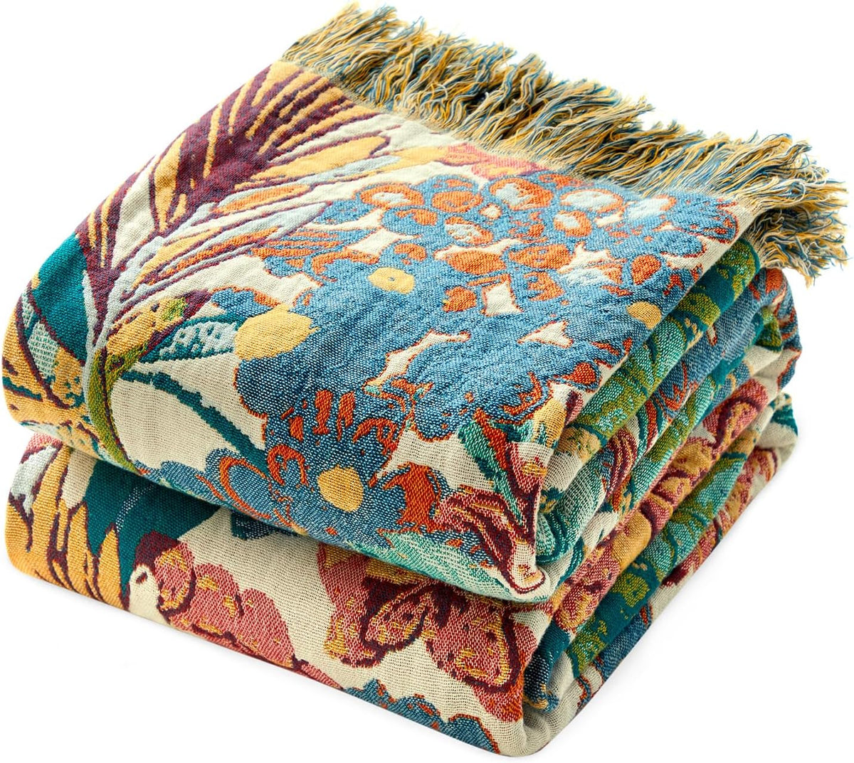 MSGKV Boho Throw Blanket for Bed Twin Size Cotton Muslin Breathable Vine Blanket 60"x80" Sofa Couch