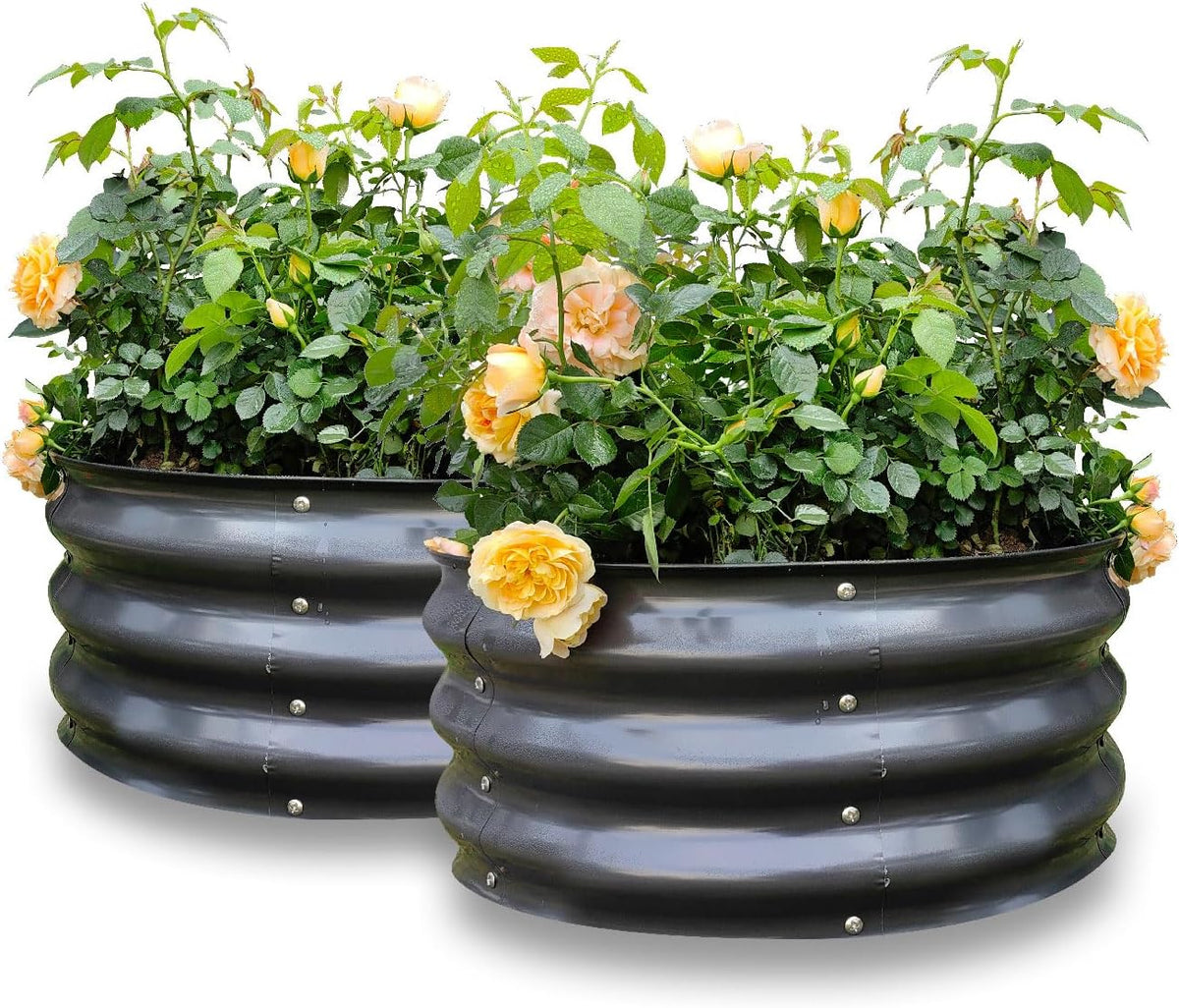 GARDMAX 2 Pack 2x2x1FT Galvanized Round Raised Garden Bed Kit, Metal Planter Boxes Outdoor with