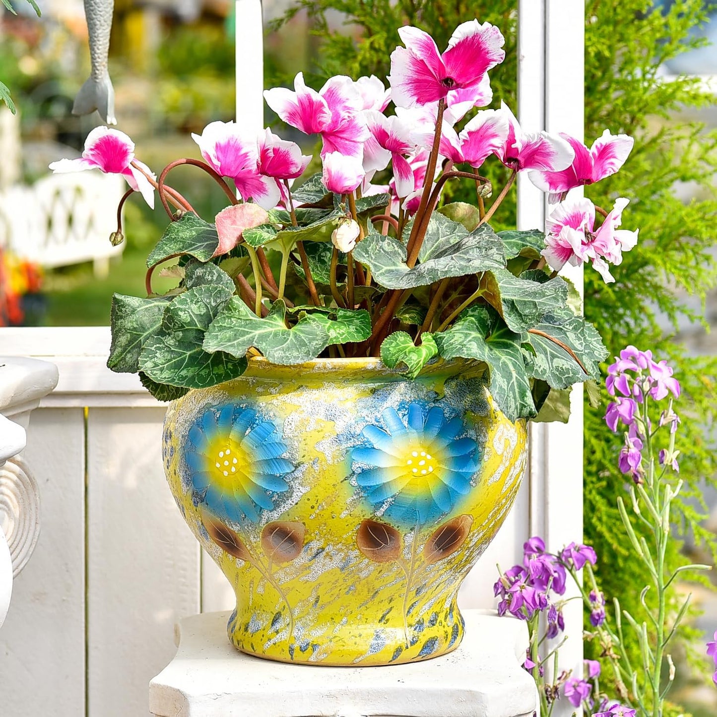 Sungmor Ceramic Hand Painted Succulent Flower Pots, 9 Inch Large Pottery Pots for Indoor Outdoor