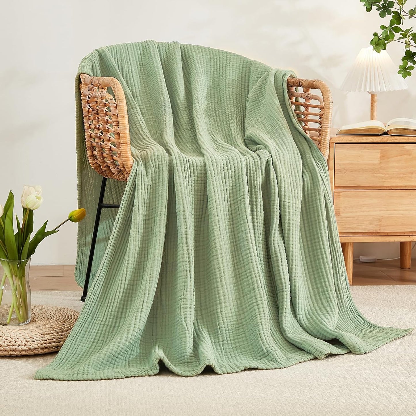 EMME Cotton Throw Blanket for Couch Soft Airy Muslin Bed Blankets Lightweight Breathable Blanket