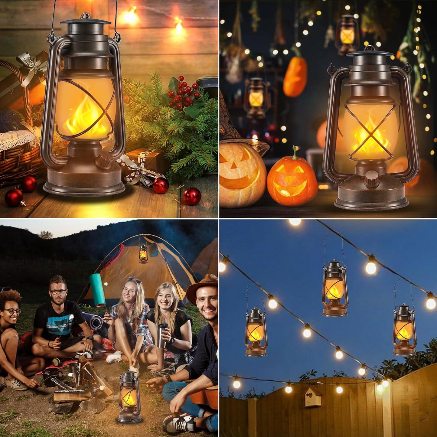 Outdoor Lanterns Waterproof Hanging Vintage LED Camping Lamps with Dancing Flame Non-Solar Remote