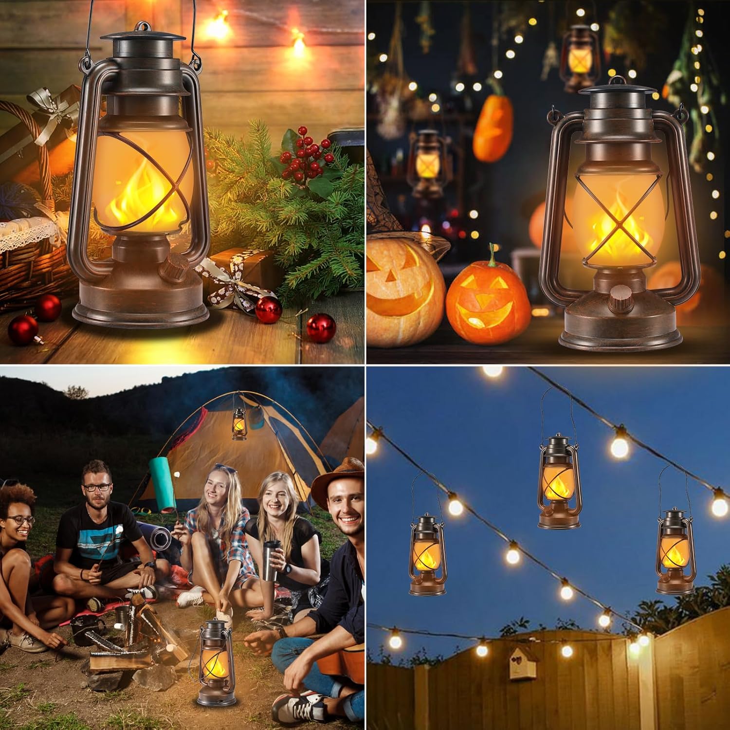 Outdoor Lanterns Waterproof Hanging Vintage LED Camping Lamps with Dancing Flame Non-Solar Remote