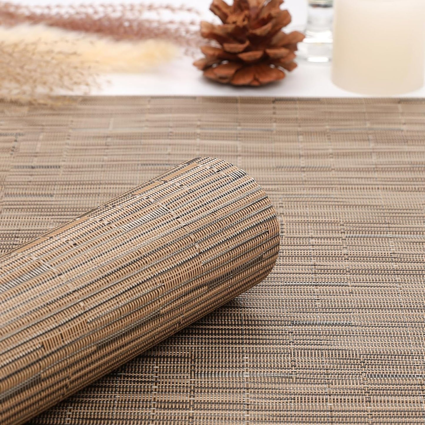 Myir JUN Placemats Set of 6, Vinyl Woven Placemats Place Mats Indoor Washable Table Mats Non-Slip