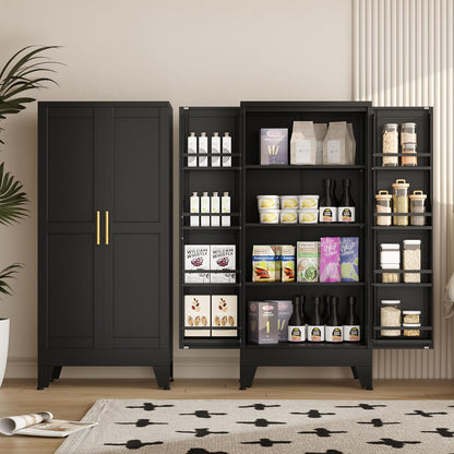 51" Metal Kitchen Pantry Cabinet, Storage Cabinets with 2 Door and 3 Adjustable Shelves, Black