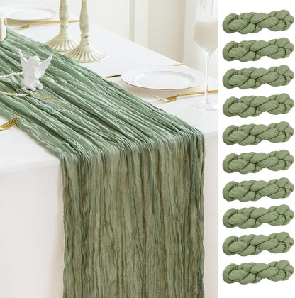 Sioloc 10 Pack Sage Green Cheesecloth Table Runner Fall Autumn Decor for Home 10ft Table Cloth for