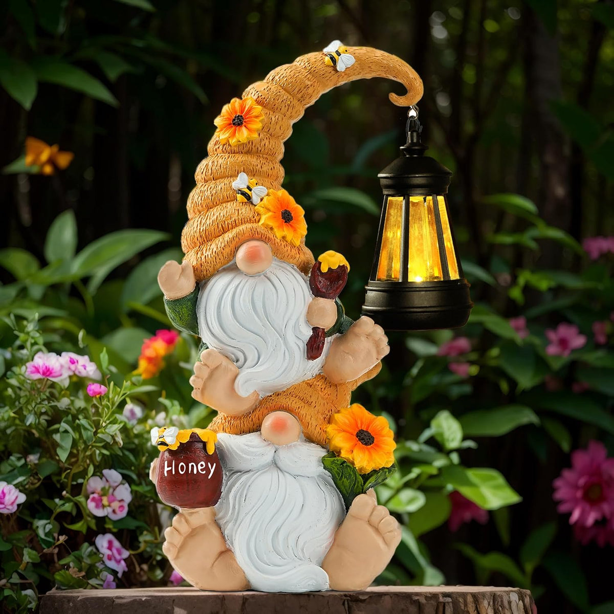 Garden Gnome Statue with Solar Lights – Large Outdoor Sculptures for Patio, Lawn, Yard – Ideal