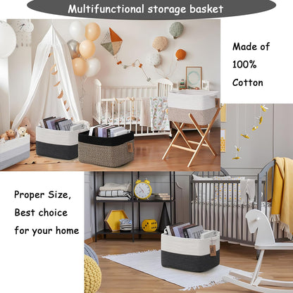 COMFY-HOMI Cotton Rope Woven Basket with Handles for Shelves,Toys,Book, Cloth Storage Baskets Bin