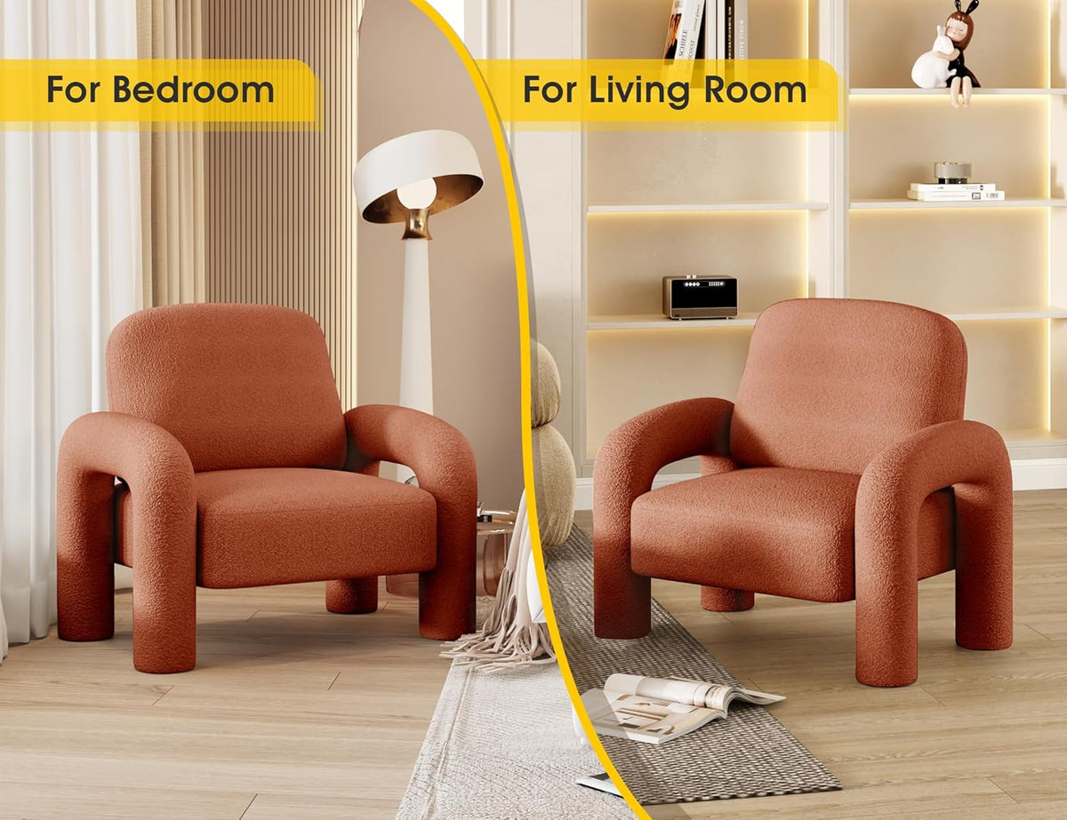 Modern Sherpa Accent Chair, Teddy Upholstered Arm Single Sofa, Cozy Fluffy Reading Chair for Living