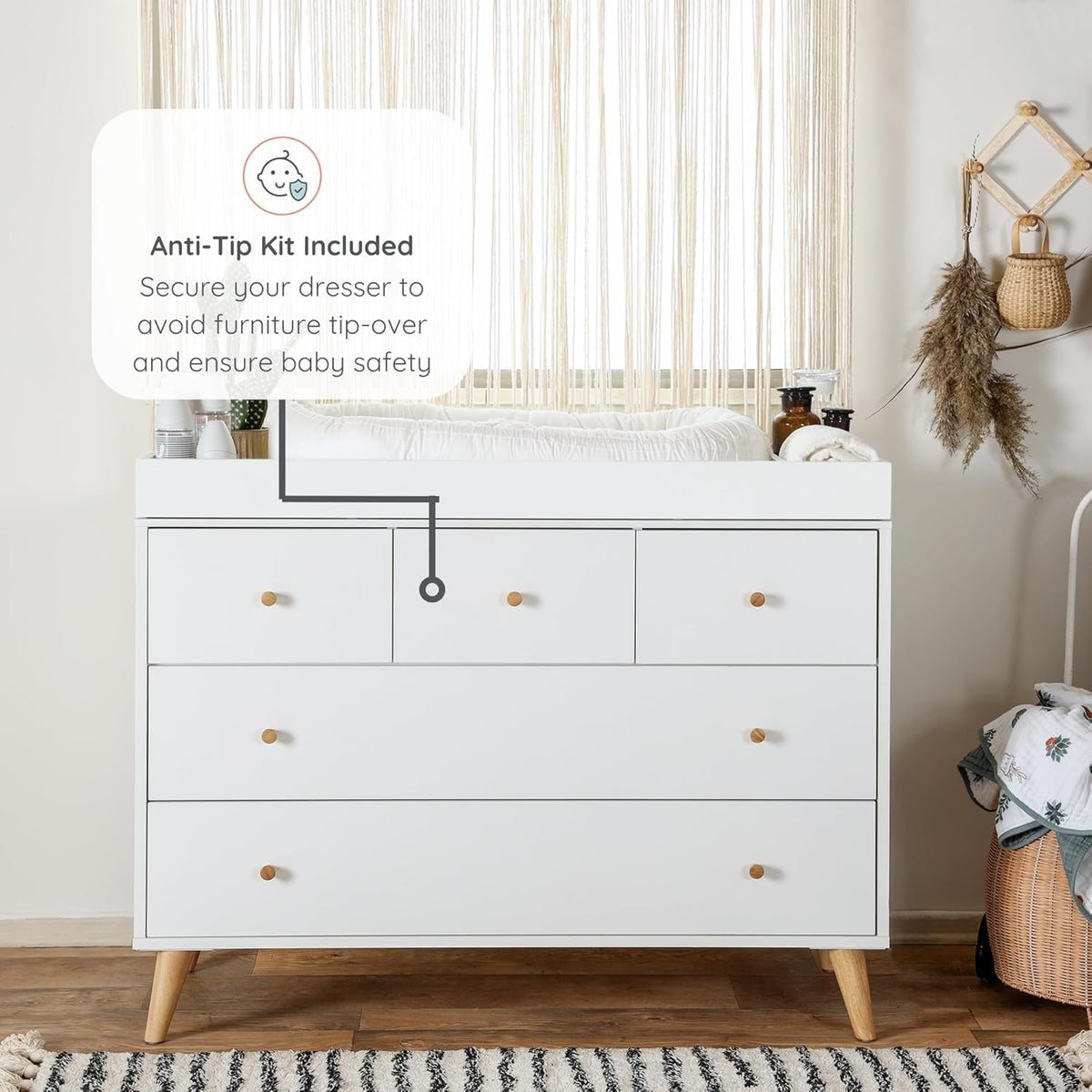 dadada Austin 5-Drawer Dresser for Nursery and Bedroom - Modern Design, Large Storage, Baby-Safe