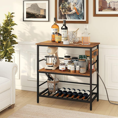 IBUYKE Kitchen Island with Storage, Bakers Rack with Power Outlet,Microwave Stand with Large