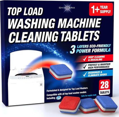 Washing Machine Cleaner Tablets 28 Pack for HE Top Load - Eco Friendly Washer Machine Cleaning