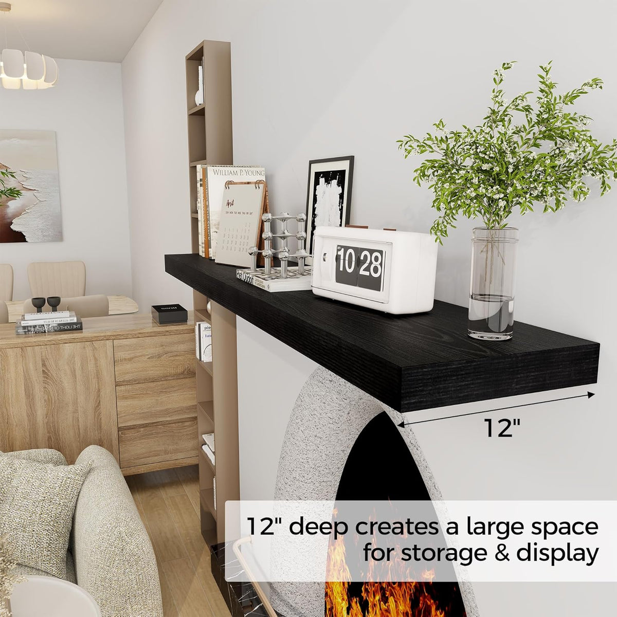 Black Floating Shelves 55 Inch Long, 12 Inch Deep Floating Shelves for Wall, 55 x 9 Large Floating