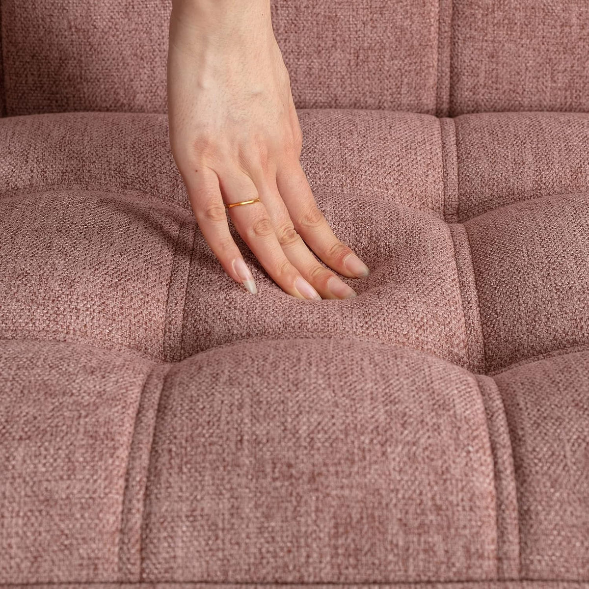 48" Small Loveseat Sofa, Modern Linen Fabric Mini Sofa Couch 2-Seater Love Seat with Quilting Backs