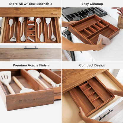 Adjustable Kitchen Drawer Organizer for Utensils and Junk, Food-Safe Contract Grade with 100%