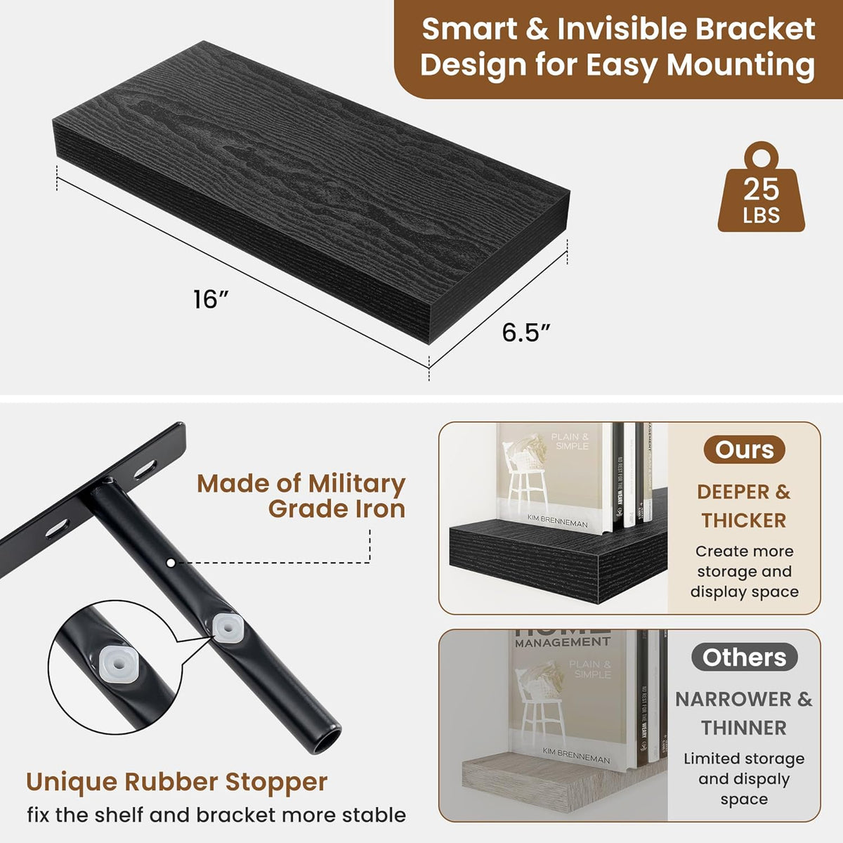 fuqing Floating Shelves for Wall, Bathroom Shelf Wall Mounted for Storage, Shelves with Invisible