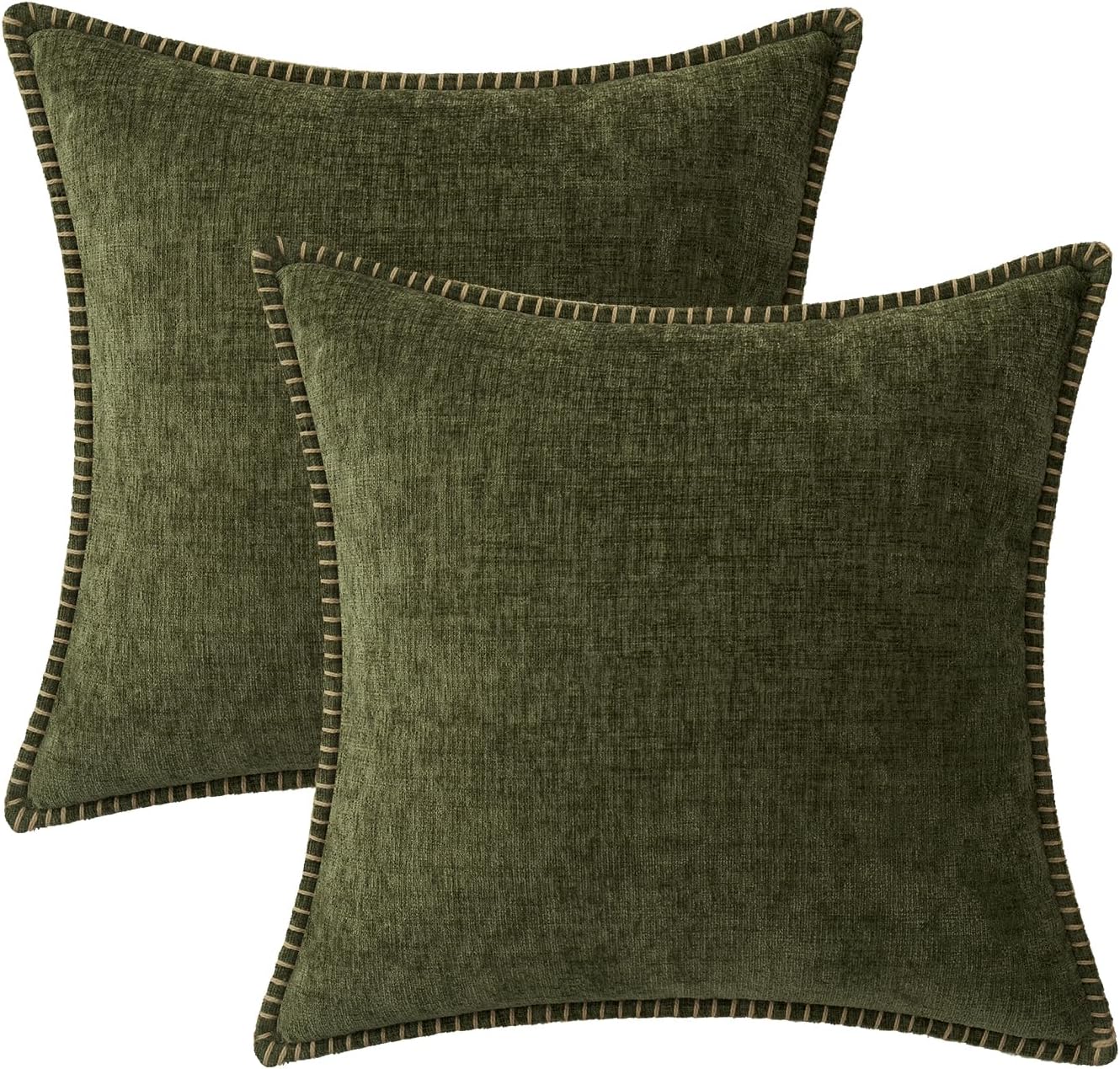 MIULEE Pack of 2 Couch Throw Pillow Covers 18x18 Inch Olive Green Farmhouse Decorative Pillow