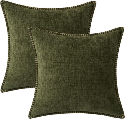 MIULEE Pack of 2 Couch Throw Pillow Covers 18x18 Inch Olive Green Farmhouse Decorative Pillow