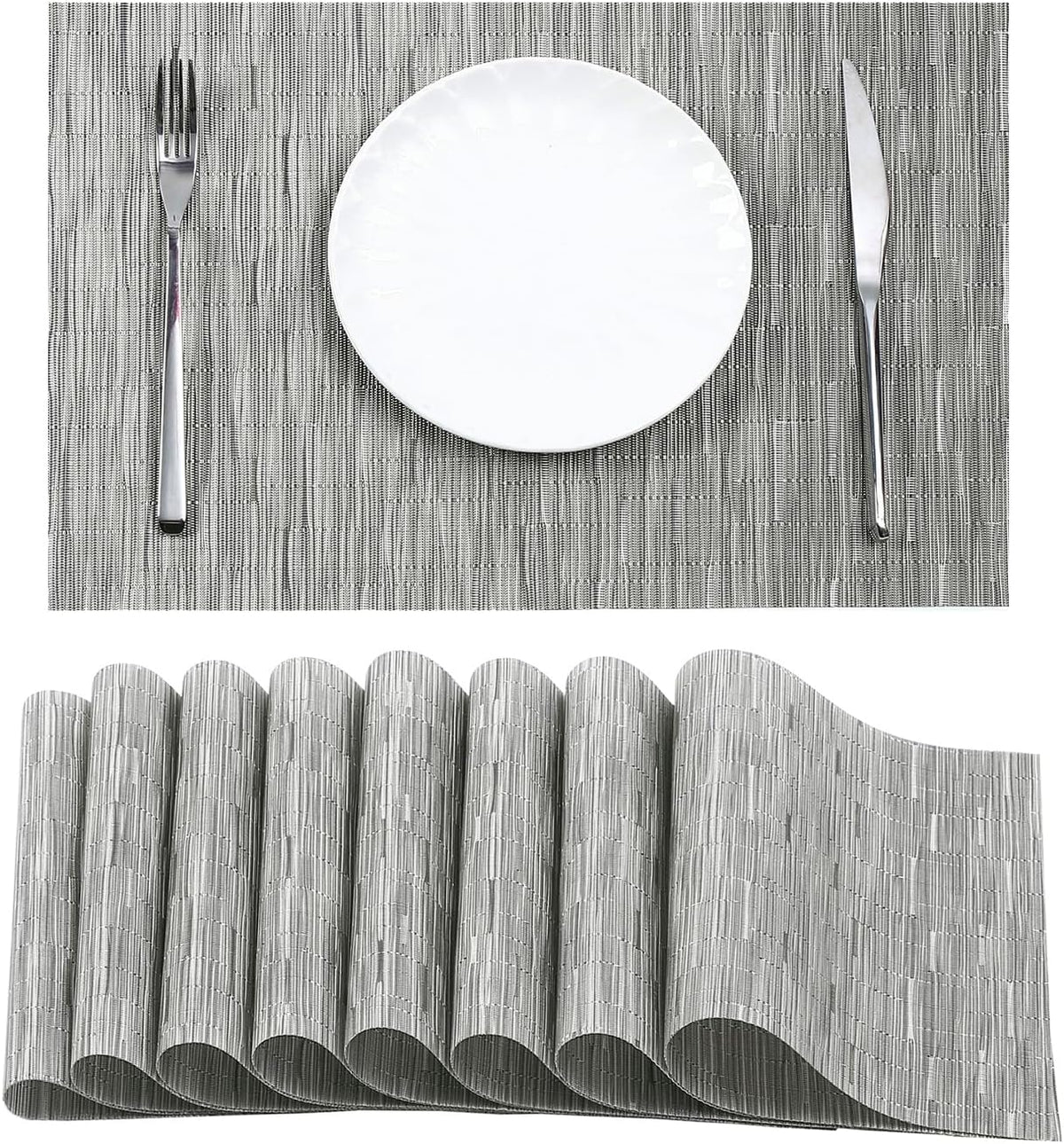 Leetaltree Silver Placemats Set of 8 - Heat Resistant Non-Slip Place mats for Dining Table