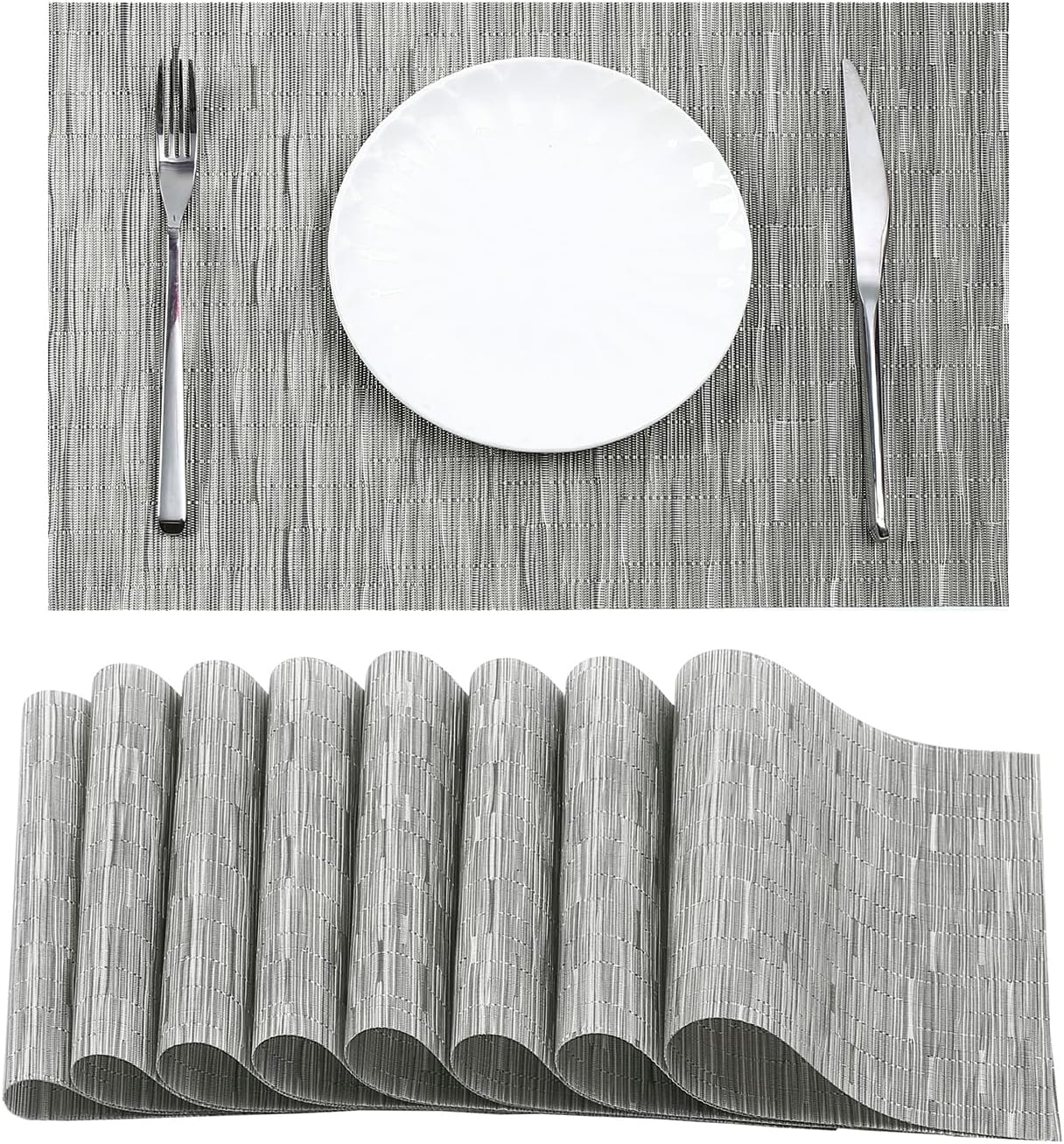 Leetaltree Silver Placemats Set of 8 - Heat Resistant Non-Slip Place mats for Dining Table