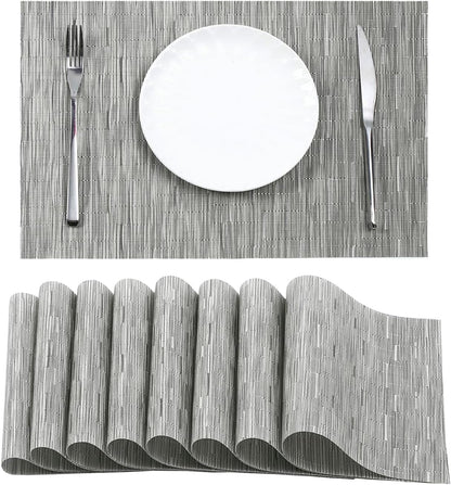 Leetaltree Silver Placemats Set of 8 - Heat Resistant Non-Slip Place mats for Dining Table