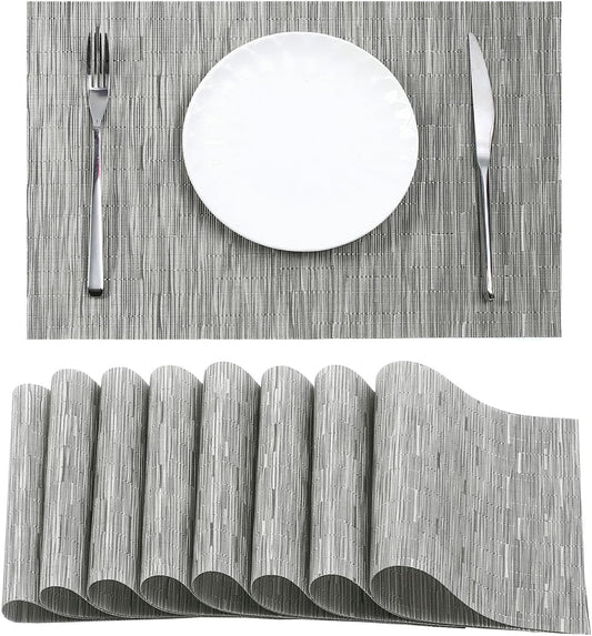 Leetaltree Silver Placemats Set of 8 - Heat Resistant Non-Slip Place mats for Dining Table