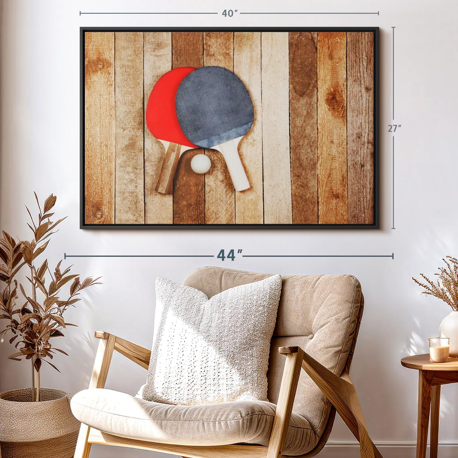 ElephantStock Ping Pong Wall Art - Horizontal Framed Canvas - 1-Piece Living Room Wall Decor