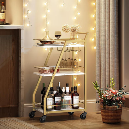Bar Cart, Gold Bar Cart for The Home, Small Bar Cart on Wheels, Beverage Cart, Home Bar Serving