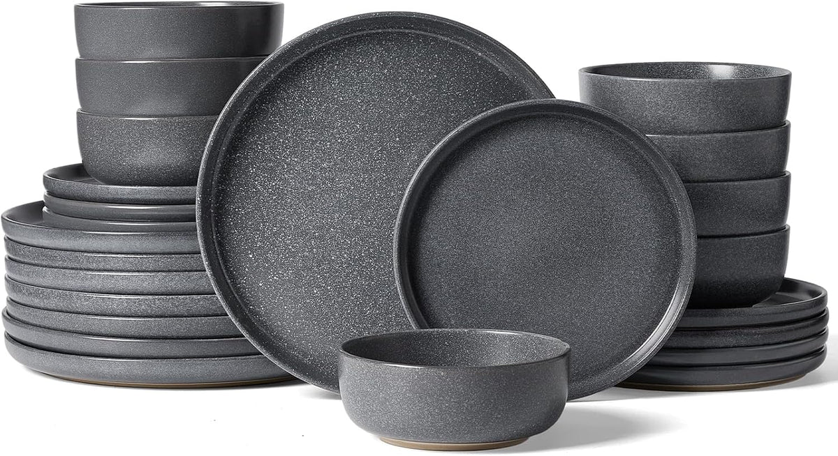 Famiware Milkyway Plates and Bowls Sets, 24 Pieces Dinnerware Sets, Reactive Glaze Dish Set
