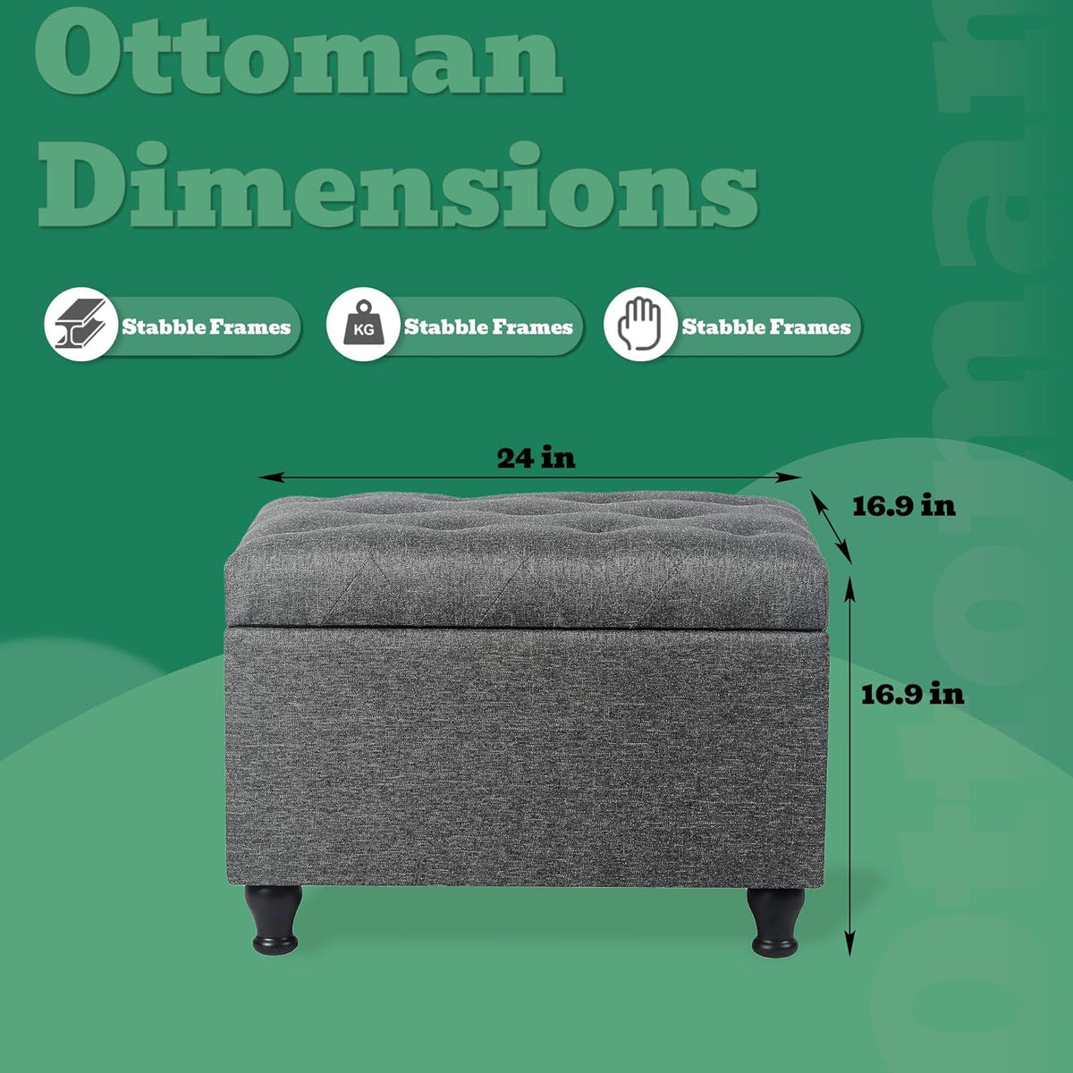 Ottoman with Storage 24'' Storage Ottomans Linen Fabric Ottoman Footstools Small Upholstered Foot