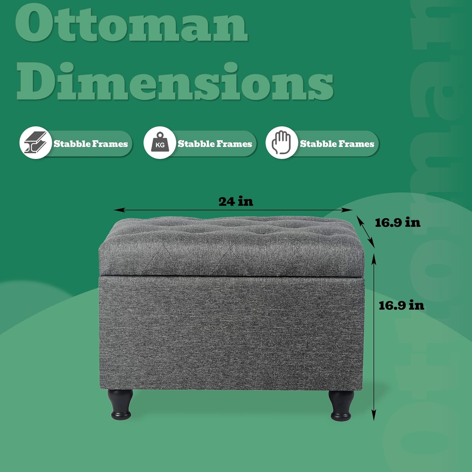 Ottoman with Storage 24'' Storage Ottomans Linen Fabric Ottoman Footstools Small Upholstered Foot