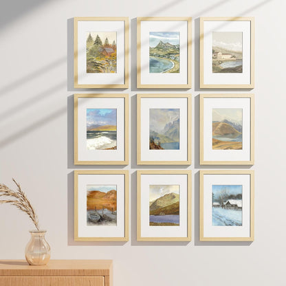 Vittanly 9x12 Picture Frames Set of 9, Shatter Resistant Plexiglass, Display 6x8 Pictures with Mat