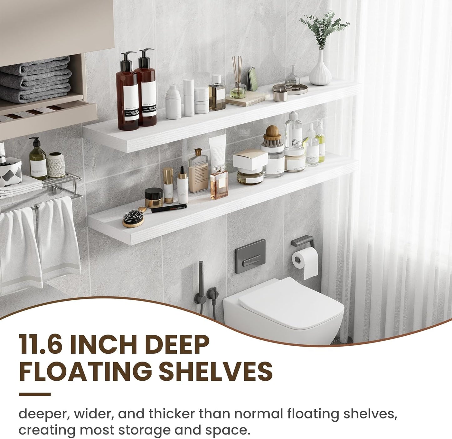 55 Inch Floating Shelves, 12 Inch Deep Floating Shelves for Wall, Floating Shelf with Invisible