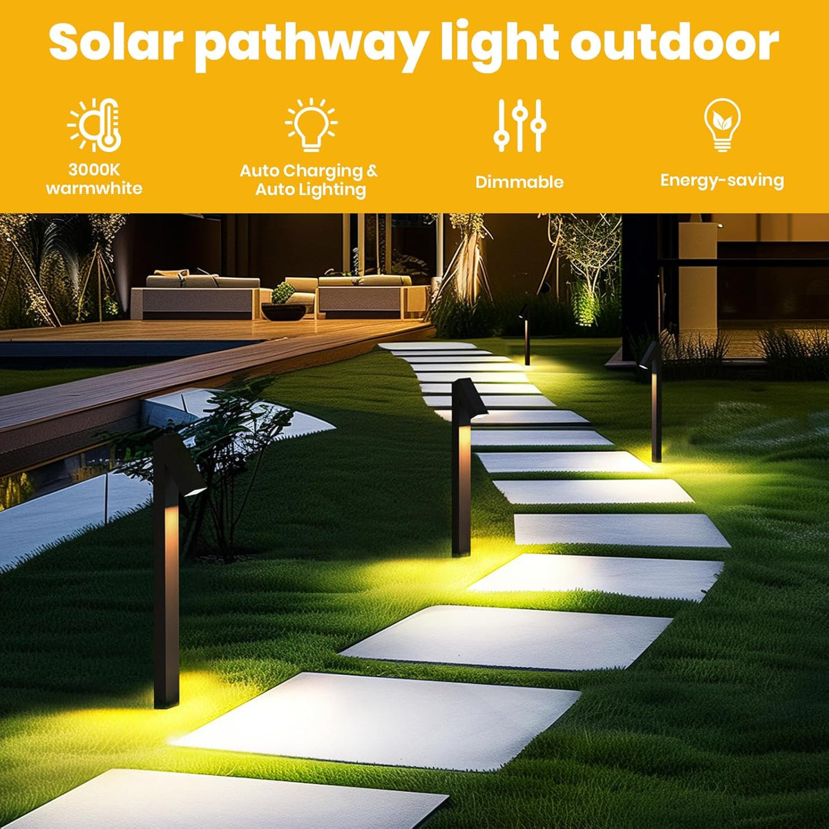 Solar Pathway Lights, Dimmable Metal Solar Landscape Path Lights IP65, 3000K Solars Walkway Light