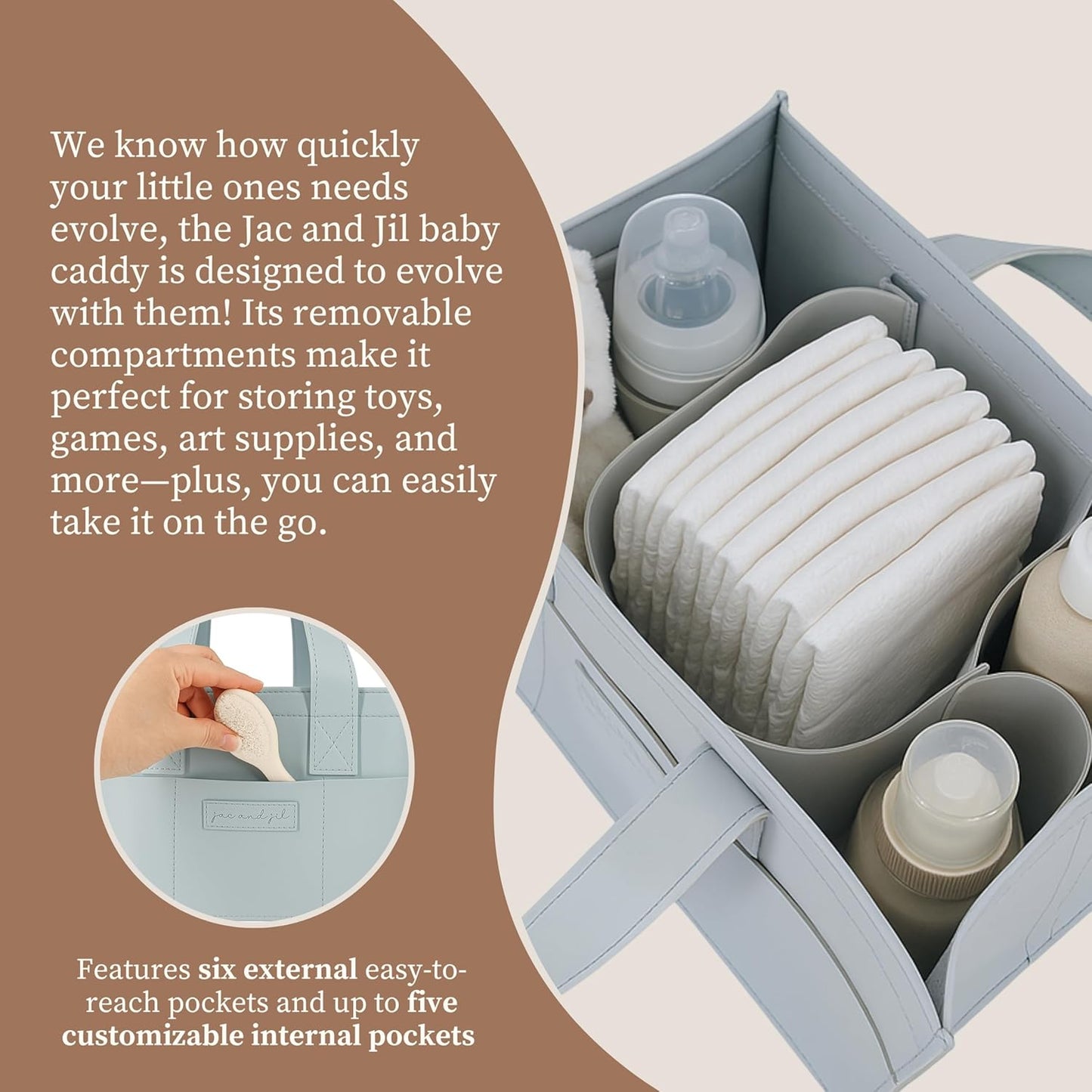 Premium Vegan Leather Baby Diaper Caddy Organizer – Portable Storage Basket for Newborn Essentials