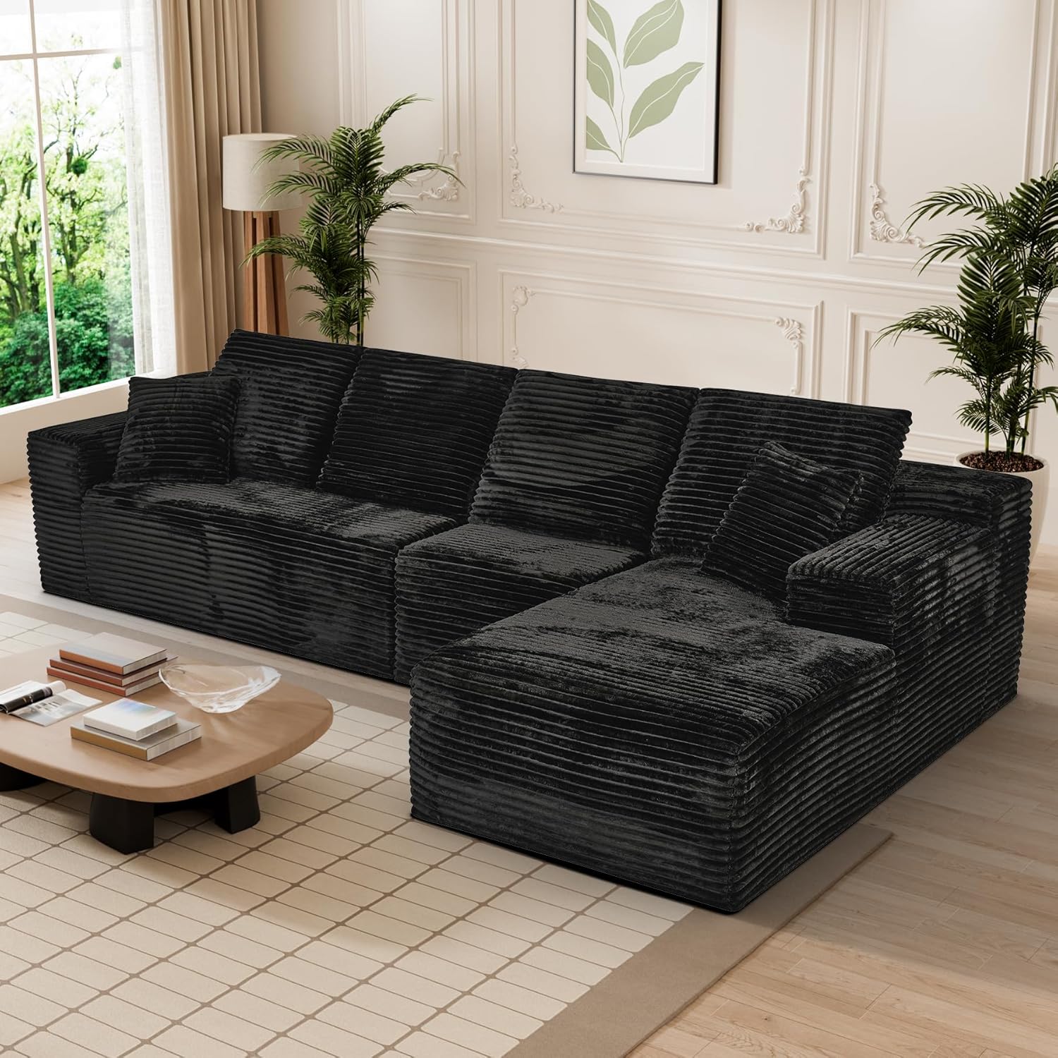 Modular Sectional Sofa Cloud Sectional Couch, 135" Comfy Fluffy L Shaped Black Couches for Living