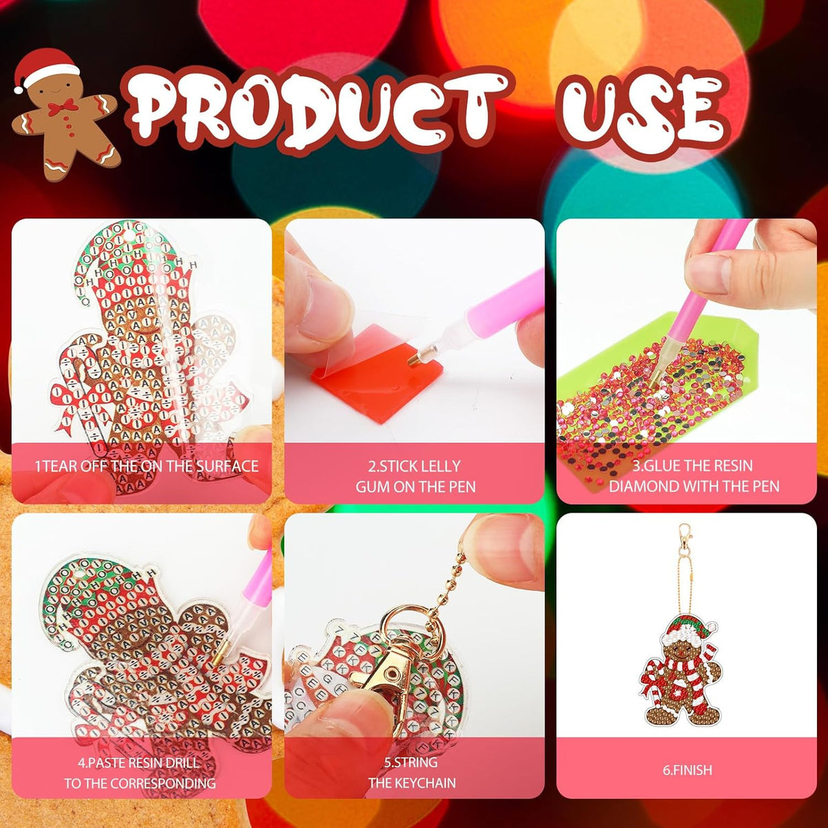 Tondiamo 20 Pcs Christmas Diamond Painting Keychain Kits 5D DIY Diamond Art Pendants Double Sided