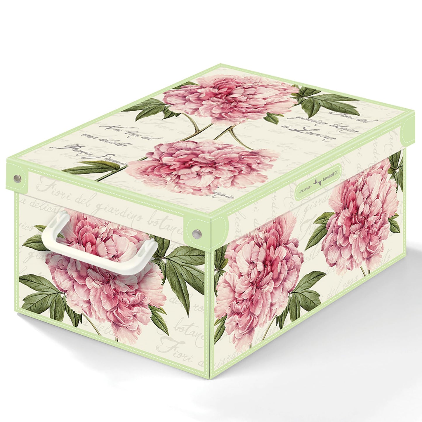 Lavatelli: Storage Box: Small - Peony - Lid & Side Handles, Decorative Cardboard Organizer